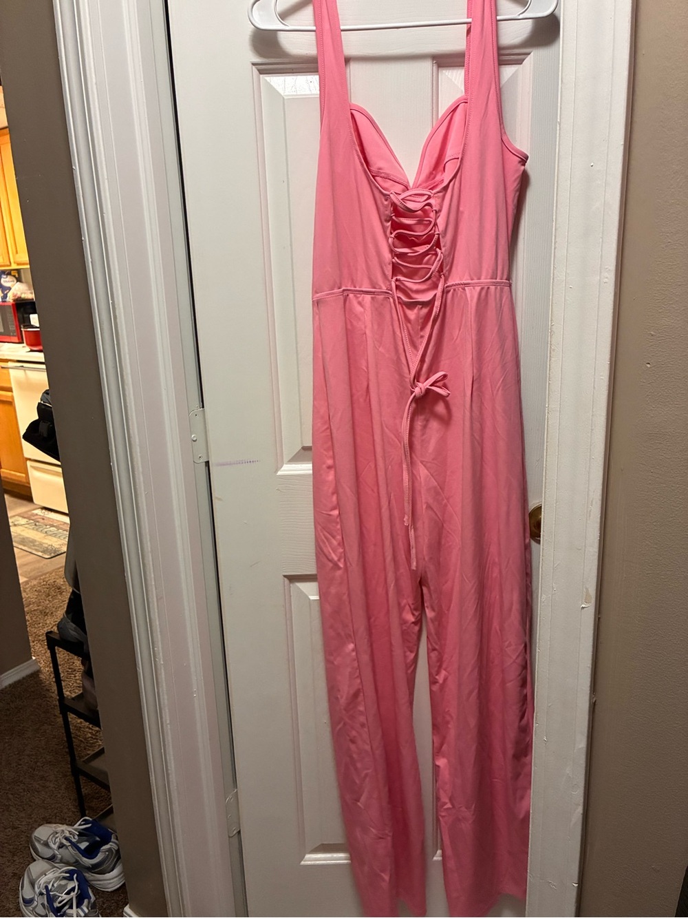 SHEIN Pink Lace-Up Tank Jumpsuit
